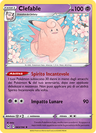 Clefable 063/196 Reverse Holo - ITA - Near Mint - Spada e Scudo - Origine Perduta - Carta Pokemon