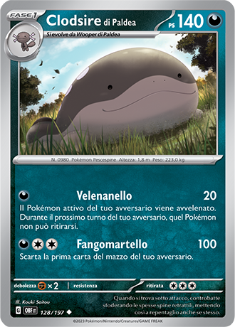 Clodsire di Paldea 128/197 Reverse Holo - ITA - Near Mint - Scarlatto e Violetto - Ossidiana Infuocata - Carta Pokemon