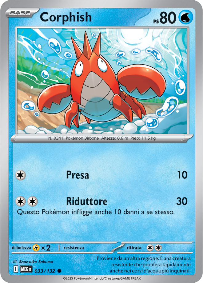 Corphish MEG 033/132 Reverse Holo - ITA - Near Mint - Megaevoluzione - Carta Pokemon