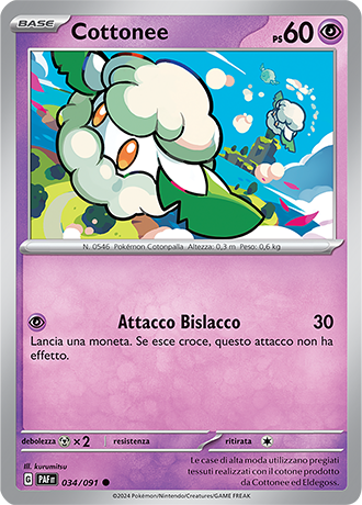 Cottonee 034/091 Reverse Holo - ITA - Near Mint - Scarlatto e Violetto - Destino di Paldea - Carta Pokemon