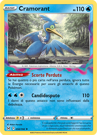 Cramorant 050/196 Reverse Holo - ITA - Near Mint - Spada e Scudo - Origine Perduta - Carta Pokemon