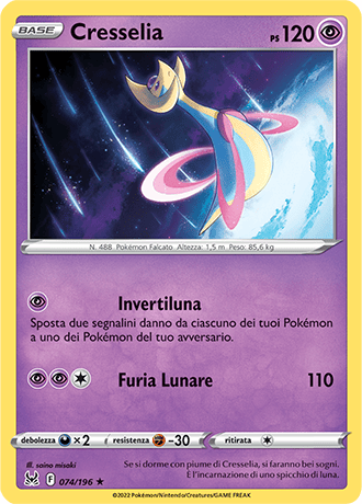 Cresselia 074/196 Reverse Holo - ITA - Near Mint - Spada e Scudo - Origine Perduta - Carta Pokemon