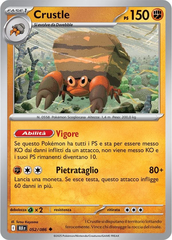 191Crustle BLK 052/086 Reverse Holo - ITA - Near Mint - Scarlatto e Violetto - Luce Nera - Carta Pokemon