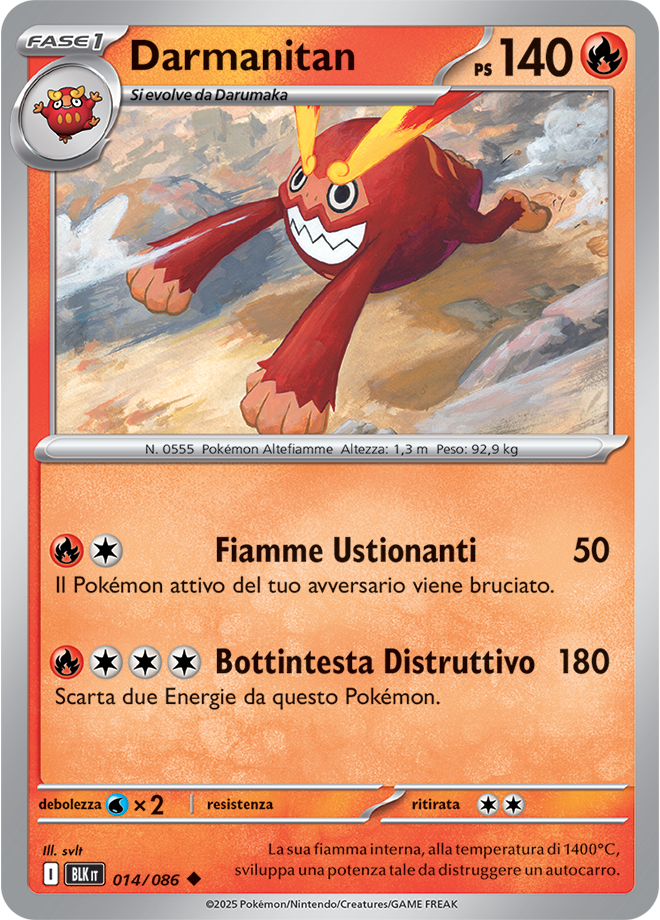 053Darmanitan BLK 014/086 Reverse Holo Master Ball - ITA - Near Mint - Scarlatto e Violetto - Luce Nera - Carta Pokemon