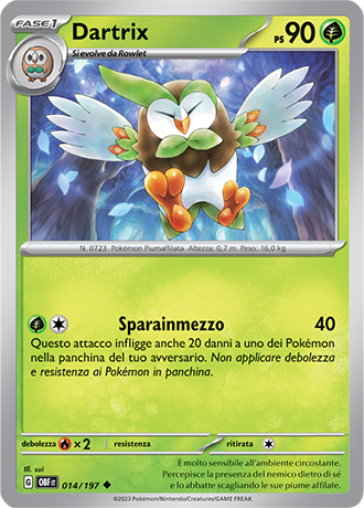 Dartrix 014/197 Reverse Holo - ITA - Near Mint - Scarlatto e Violetto - Ossidiana Infuocata - Carta Pokemon