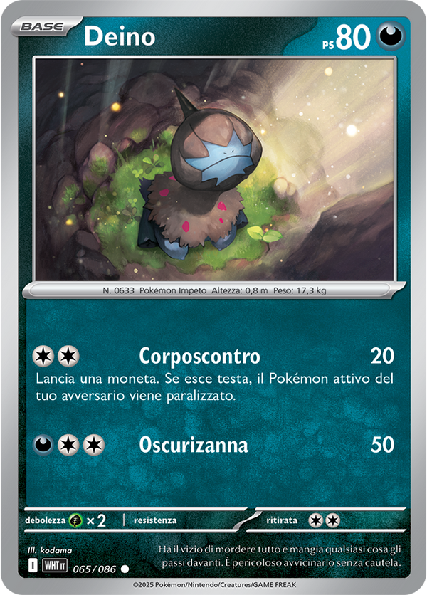 Deino WHT 065/086 Reverse Holo Poke Ball - ITA - Near Mint - Scarlatto e Violetto - Fuoco Bianco - Carta Pokemon