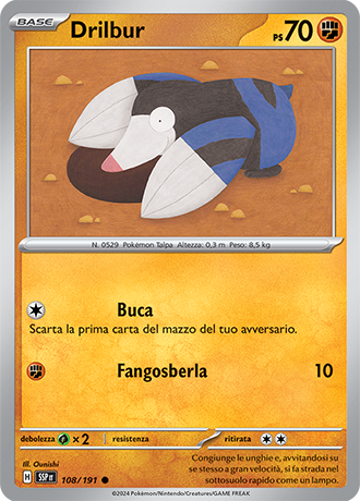 Drilbur 108/191 - ITA - Near Mint - Scarlatto e Violetto - Scintille Folgoranti - Carta Pokemon