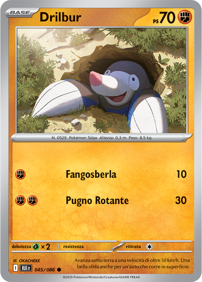 166Drilbur BLK 045/086 Reverse Holo - ITA - Near Mint - Scarlatto e Violetto - Luce Nera - Carta Pokemon