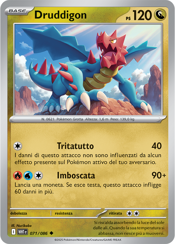 Druddigon WHT 071/086 - ITA - Near Mint - Scarlatto e Violetto - Fuoco Bianco - Carta Pokemon