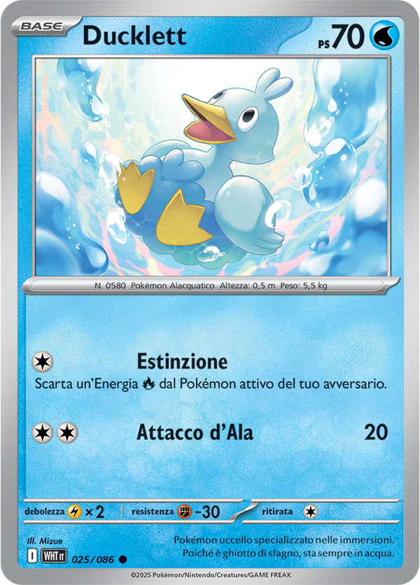 Ducklett WHT 025/086 Reverse Holo - ITA - Near Mint - Scarlatto e Violetto - Fuoco Bianco - Carta Pokemon