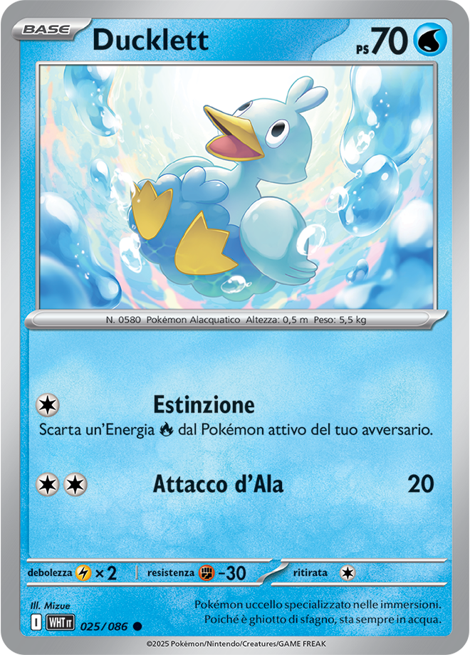 Ducklett WHT 025/086 Reverse Holo - ITA - Near Mint - Scarlatto e Violetto - Fuoco Bianco - Carta Pokemon