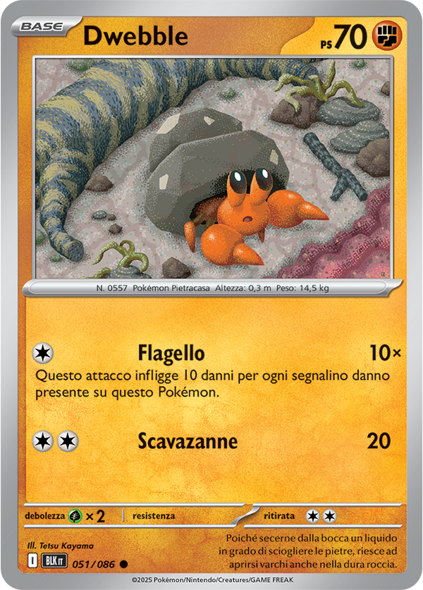 187Dwebble BLK 051/086 Reverse Holo - ITA - Near Mint - Scarlatto e Violetto - Luce Nera - Carta Pokemon