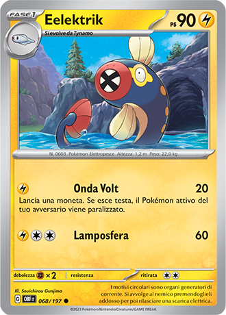 Eelektrik 068/197 Reverse Holo - ITA - Near Mint - Scarlatto e Violetto - Ossidiana Infuocata - Carta Pokemon