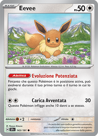 Eevee 143/191 - ITA - Near Mint - Scarlatto e Violetto - Scintille Folgoranti - Carta Pokemon