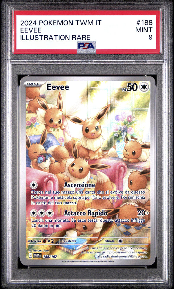 Eevee 188/167 Illustrazione Rara - ITA - Mint - Gradata PSA 9 - Scarlatto e Violetto - Crepuscolo Mascherato - Carta Pokemon