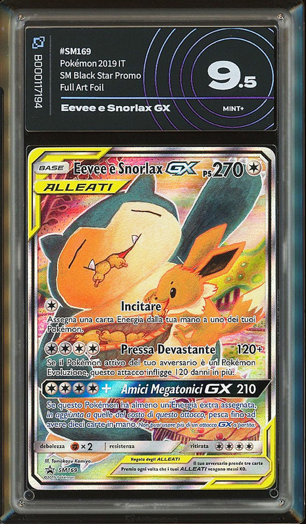 Eevee e Snorlax GX SM169 - ITA - Mint + - Gradata AIGRADING 9.5 - Promo Sole e Luna - Carta Pokemon