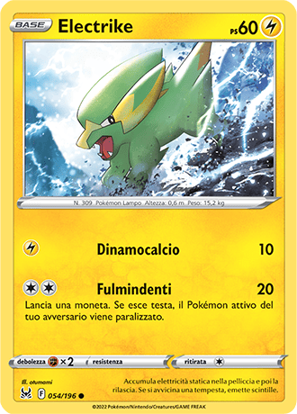 Electrike 054/196 Reverse Holo - ITA - Near Mint - Spada e Scudo - Origine Perduta - Carta Pokemon