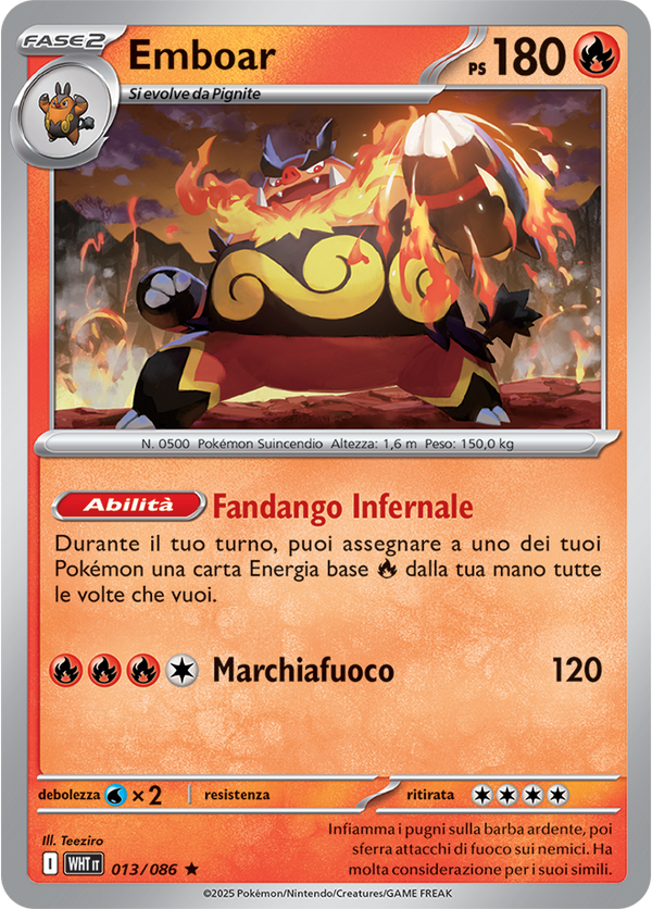 Emboar WHT 013/086 Reverse Holo Poke Ball - ITA - Near Mint - Scarlatto e Violetto - Fuoco Bianco - Carta Pokemon
