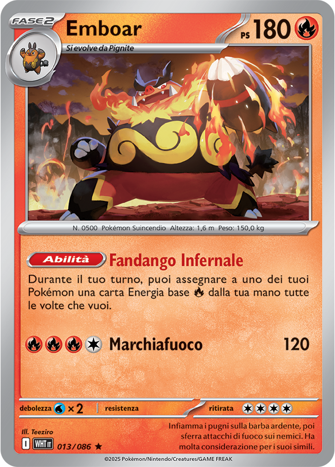 Emboar WHT 013/086 Reverse Holo Poke Ball - ITA - Near Mint - Scarlatto e Violetto - Fuoco Bianco - Carta Pokemon