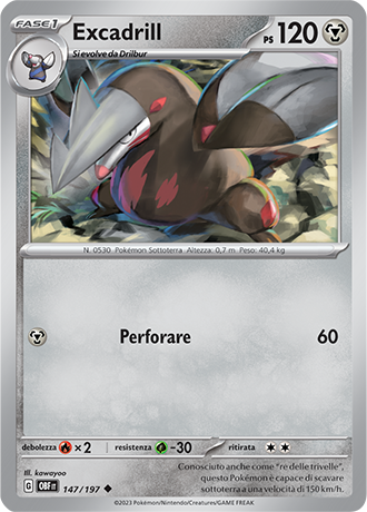 Excadrill 147/197 - ITA - Near Mint - Scarlatto e Violetto - Ossidiana Infuocata - Carta Pokemon