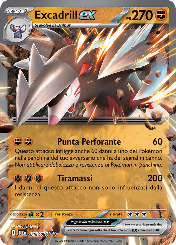 169Excadrill-ex BLK 046/086 - ITA - Near Mint - Scarlatto e Violetto - Luce Nera - Carta Pokemon
