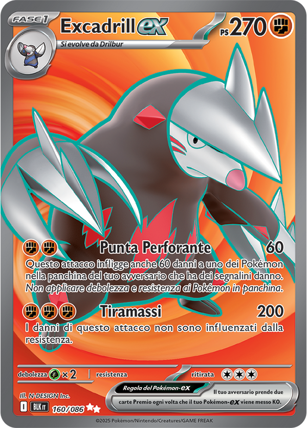 392Excadrill-ex BLK 160/086 Full Art - ITA - Near Mint - Scarlatto e Violetto - Luce Nera - Carta Pokemon