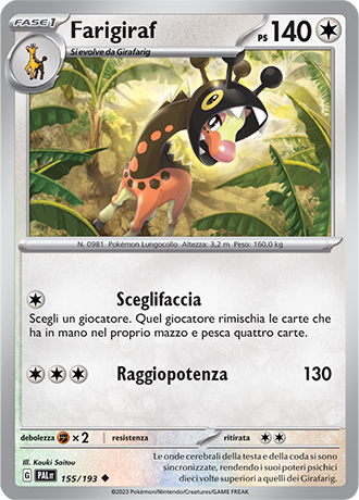 Farigiraf 155/193 Reverse Holo - ITA - Near Mint - Scarlatto e Violetto - Evoluzioni a Paldea - Carta Pokemon