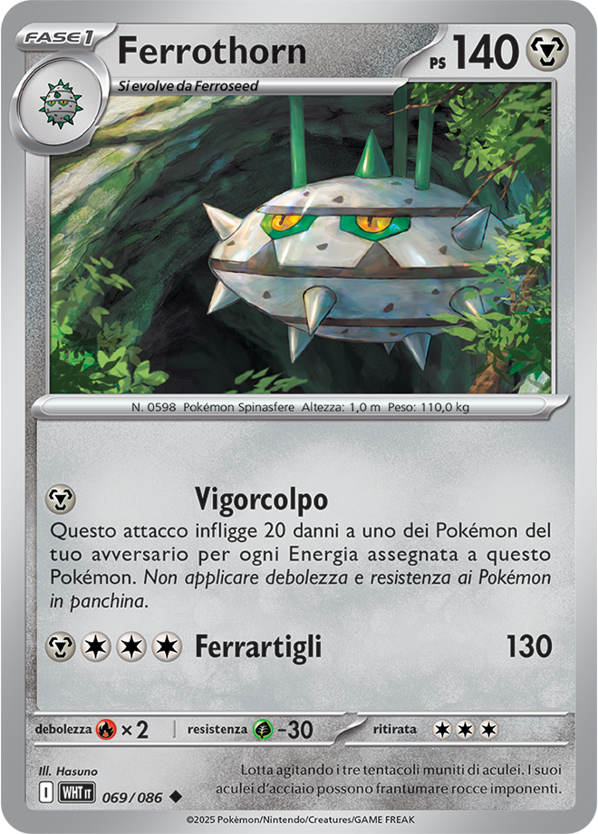 Ferrothorn WHT 069/086 Reverse Holo Poke Ball - ITA - Near Mint - Scarlatto e Violetto - Fuoco Bianco - Carta Pokemon