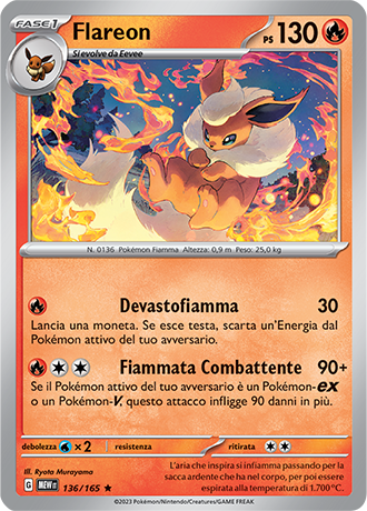 Flareon 136/165 Holo - ITA - Mint - Scarlatto e Violetto - 151 - Carta Pokemon