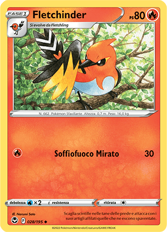 Fletchinder 028/195 Reverse Holo - ITA - Near Mint - Spada e Scudo - Tempesta Argentata - Carta Pokemon