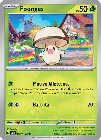 Foongus 009/197 Reverse Holo - ITA - Near Mint - Scarlatto e Violetto - Ossidiana Infuocata - Carta Pokemon