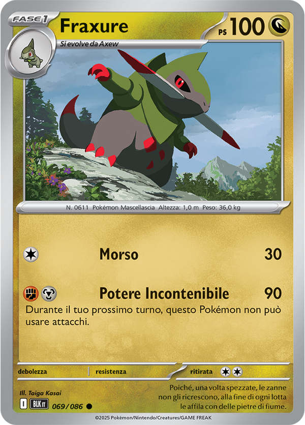 256Fraxure BLK 069/086 Reverse Holo - ITA - Near Mint - Scarlatto e Violetto - Luce Nera - Carta Pokemon