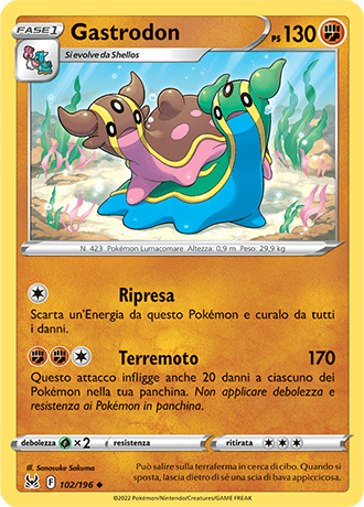 Gastrodon 102/196 Reverse Holo - ITA - Near Mint - Spada e Scudo - Origine Perduta - Carta Pokemon