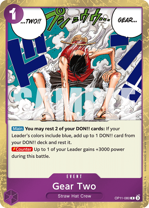 Gear Two OP11-080 V1 - Event Viola Rare - Near Mint - A Fist of Divine Speed - Carta One Piece Card Game