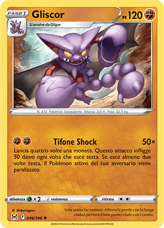 Gliscor 096/196 Reverse Holo - ITA - Near Mint - Spada e Scudo - Origine Perduta - Carta Pokemon