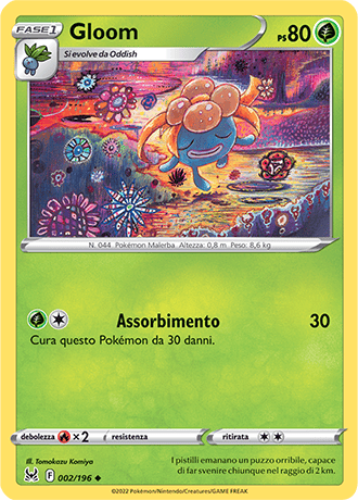 Gloom 002/196 Reverse Holo - ITA - Near Mint - Spada e Scudo - Origine Perduta - Carta Pokemon