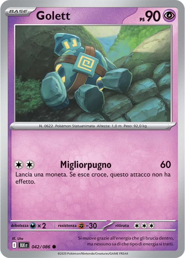 158Golett BLK 042/086 Reverse Holo Poke Ball - ITA - Near Mint - Scarlatto e Violetto - Luce Nera - Carta Pokemon