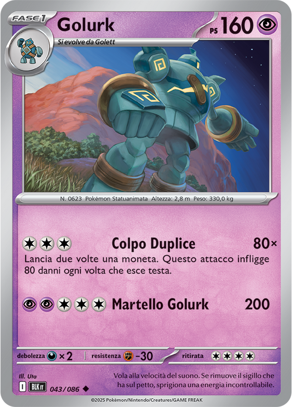 161Golurk BLK 043/086 Reverse Holo - ITA - Near Mint - Scarlatto e Violetto - Luce Nera - Carta Pokemon