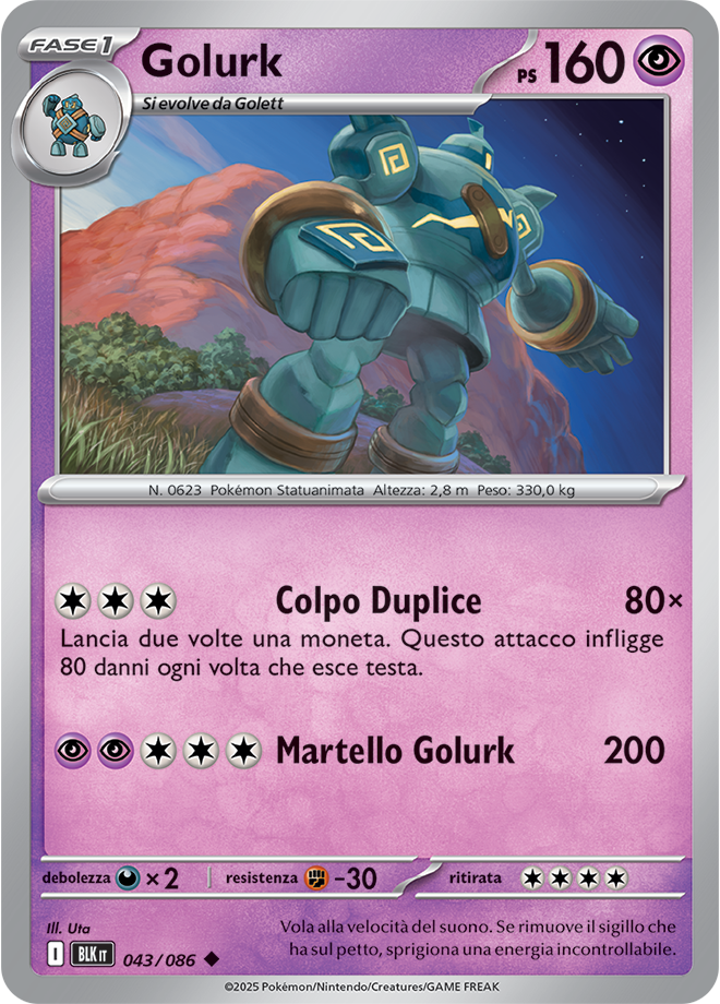 162Golurk BLK 043/086 Reverse Holo Poke Ball - ITA - Near Mint - Scarlatto e Violetto - Luce Nera - Carta Pokemon