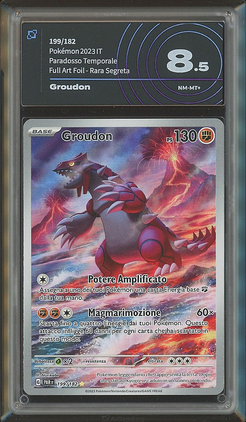 Groudon 199/182 Illustrazione Rara - ITA - Near Mint / Mint+ - Gradata AiGrading 8.5 - Scarlatto e Violetto - Paradosso Temporale - Carta Pokemon