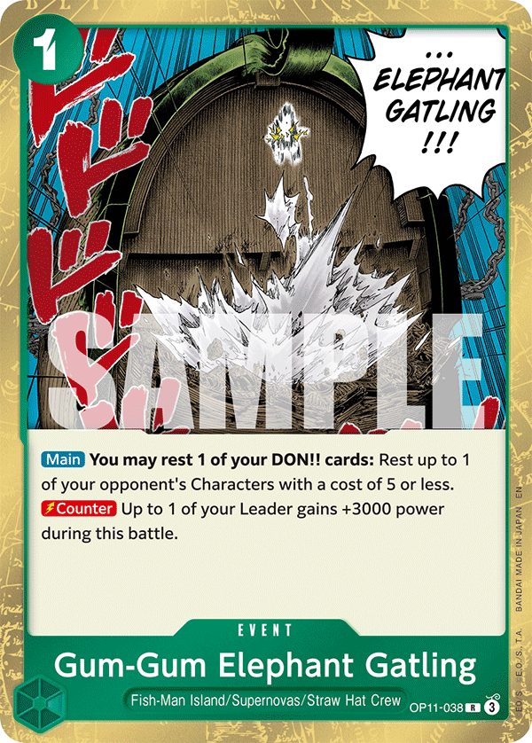 Gum-Gum Elephant Gatling OP11-038 - Event Verde Rare - Near Mint - A Fist of Divine Speed - Carta One Piece Card Game