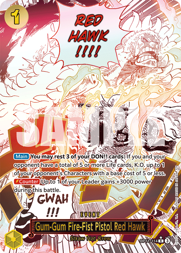 Gum-Gum Fire-Fist Pistol Red Hawk OP11-114 V2 - Event Giallo Alternate Art - Near Mint - A Fist of Divine Speed - Carta One Piece Card Game