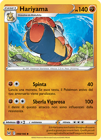 Hariyama 098/196 Reverse Holo - ITA - Near Mint - Spada e Scudo - Origine Perduta - Carta Pokemon
