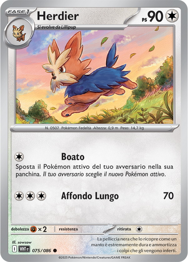 Herdier WHT 075/086 Reverse Holo Master Ball - ITA - Near Mint - Scarlatto e Violetto - Fuoco Bianco - Carta Pokemon