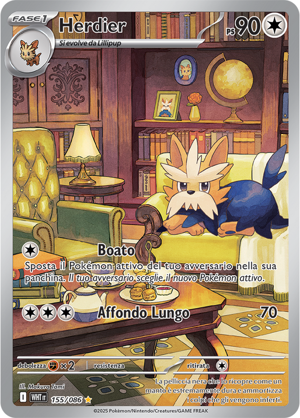 Herdier WHT 155/086 - ITA - Near Mint - Scarlatto e Violetto - Fuoco Bianco - Carta Pokemon