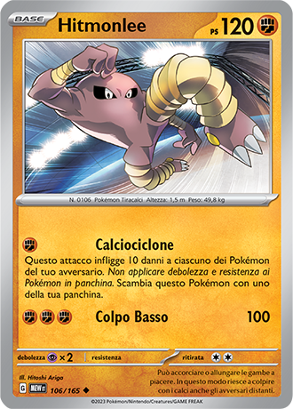 Hitmonlee 106/165 - ITA - Near Mint - Scarlatto e Violetto - 151 - Carta Pokemon