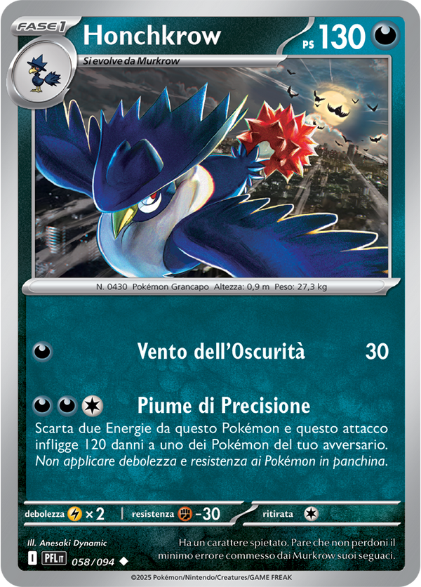 Honchkrow PFL 058/094 - ITA - Near Mint - Megaevoluzione - Fiamme Spettrali - Carta Pokemon