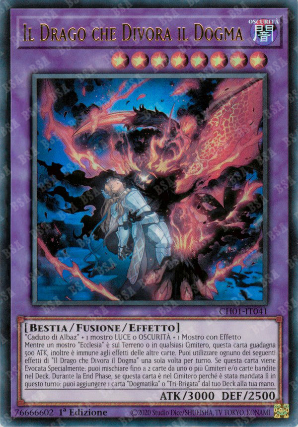 Il Drago che Divora il Dogma CH01-IT041 Ultra Rare - 1a Edizione - ITA - Near Mint - I Deck delle Cronache: il Caduto & la Virtuosa - Carta Yu-Gi-Oh!