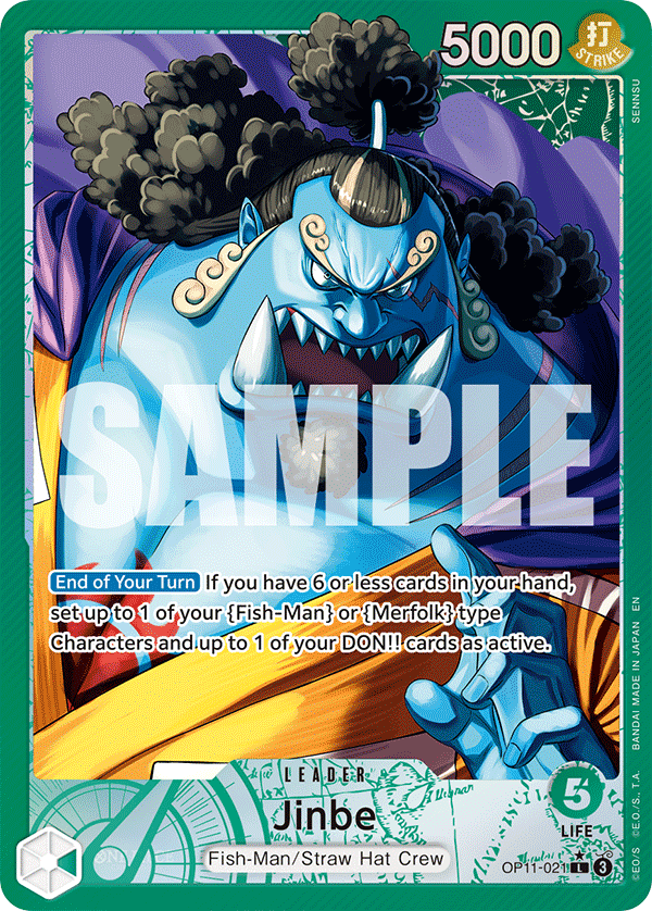 Jinbe OP11-021 V2 - Leader Verde Alternate Art - Near Mint - A Fist of Divine Speed - Carta One Piece Card Game