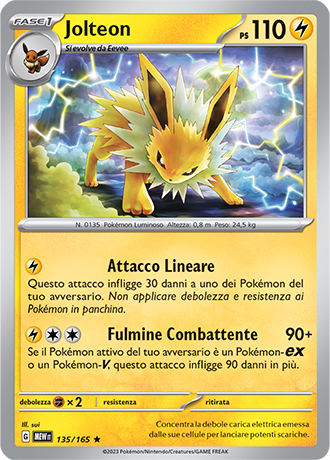 Jolteon 135/165 Holo - ITA - Mint - Scarlatto e Violetto - 151 - Carta Pokemon